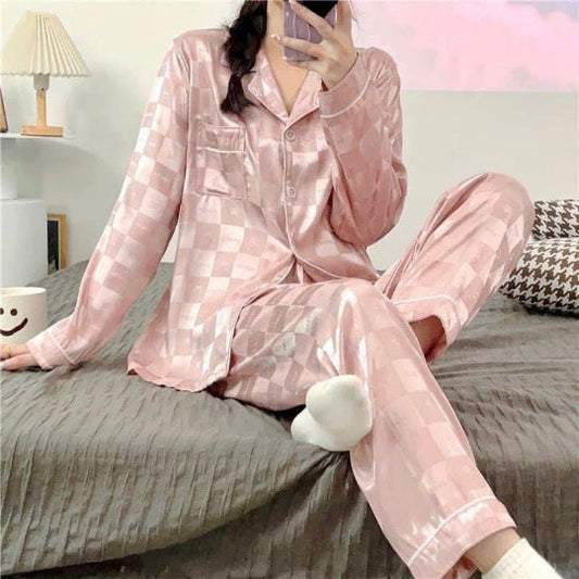 Rose Plaid Long Pyjama Set